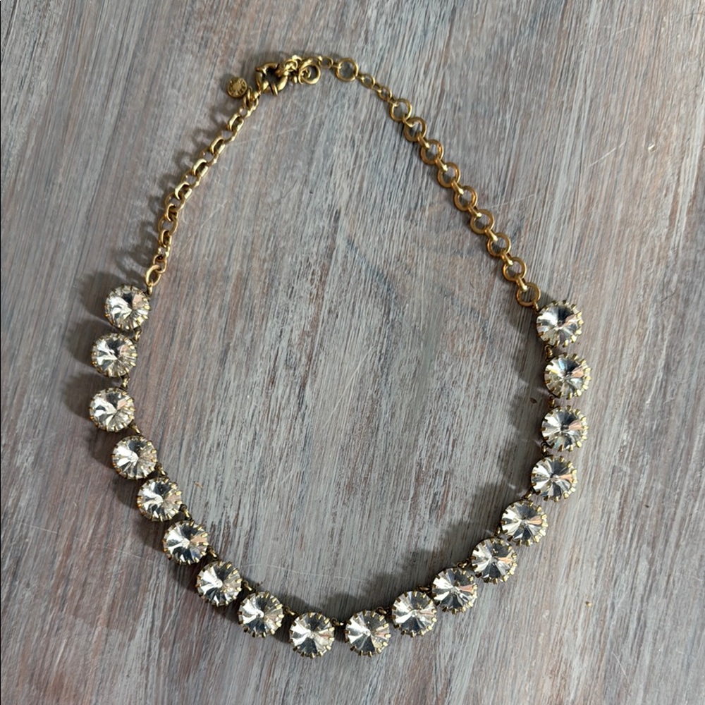 J. Crew Gold and Silver Tennis Necklace with Crystal Rhinestones